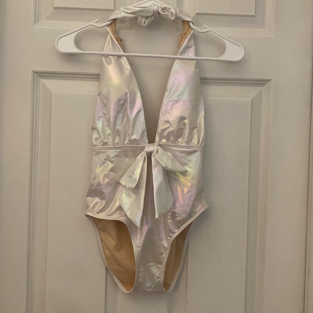 White metallic one piece